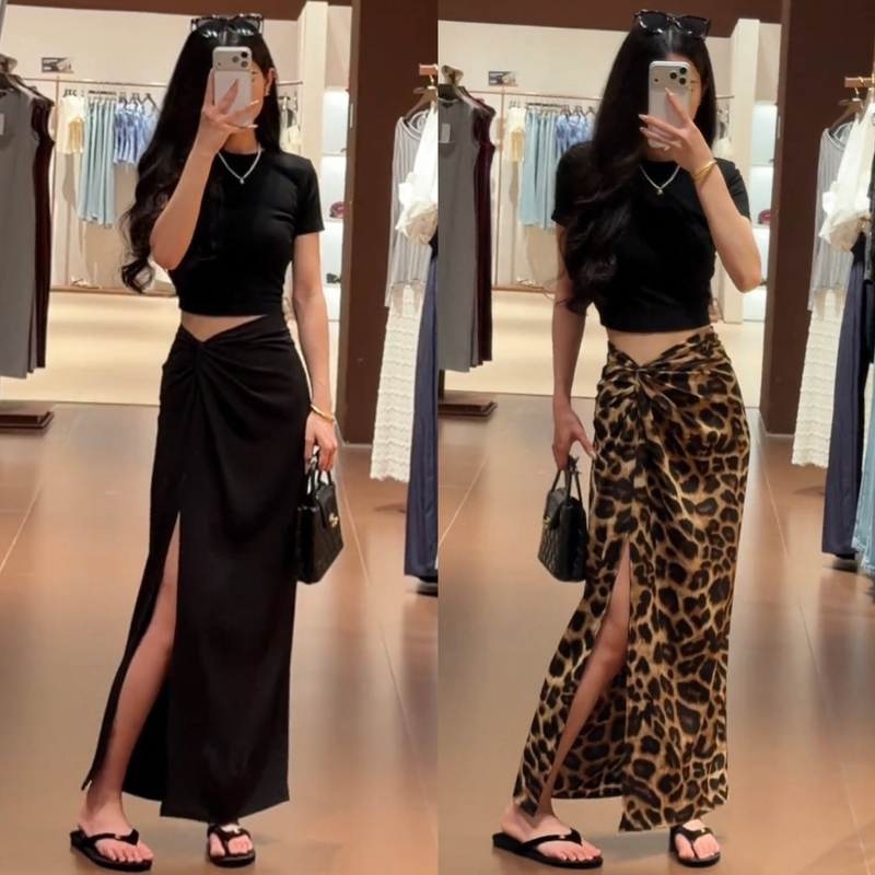 Leopard Print Skirt for Women, Summer Street Style, Unique and Beautiful Skirt, Sexy Slit Long Skirt, High Waist, Irregular Long Style