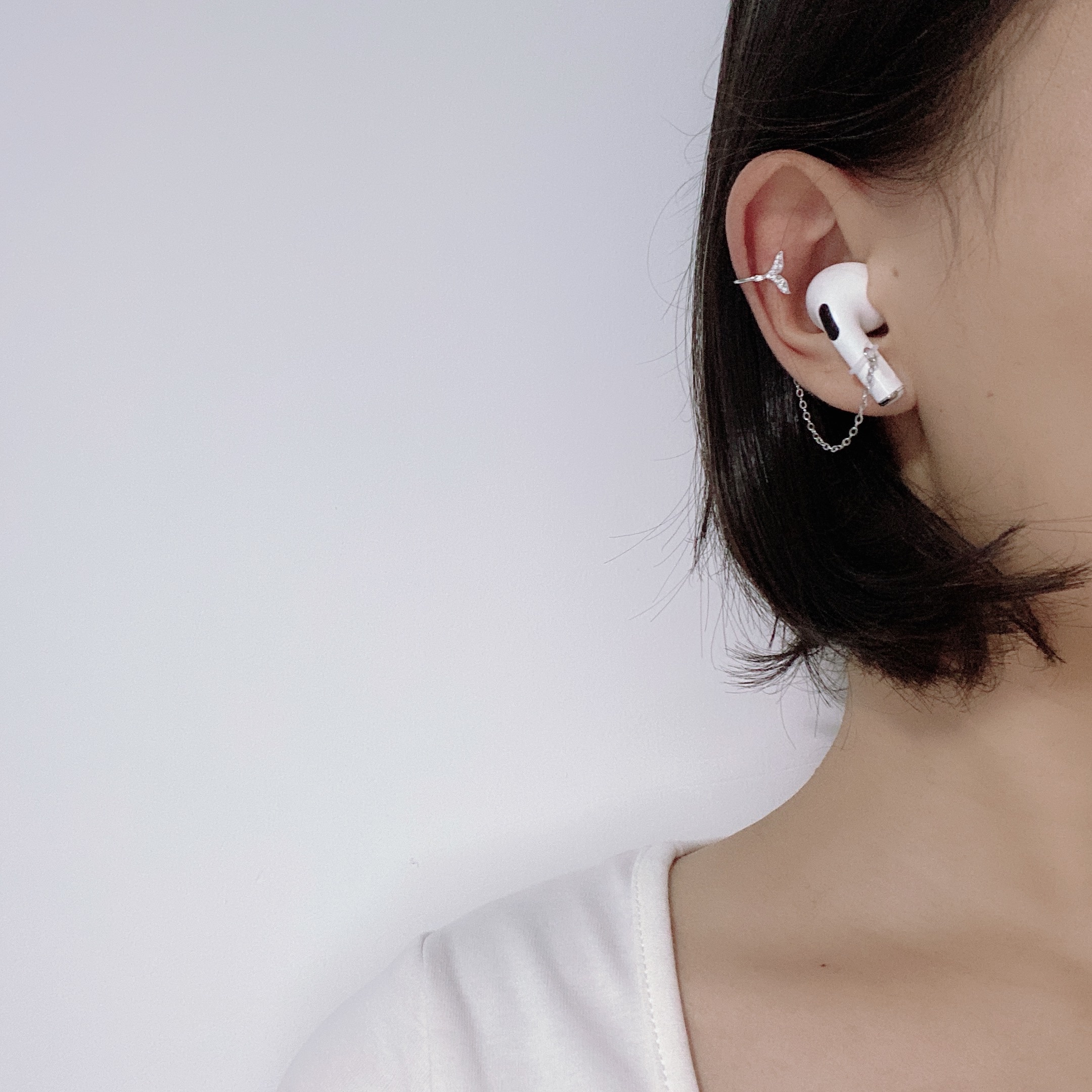スターリングシルバーワイヤレスイヤホン、紛失防止イヤークリップ、Bluetoothイヤホン、ユニバーサルアンチドロップイヤーチェーン、AirPodsイヤリング、イヤーフック、シンプル