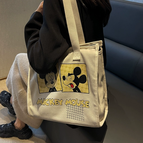 Вместительный и большой шоппер, мультяшная вместительная и большая льняная сумка, сумка на одно плечо, ранец, 2024 года, подходит для студента