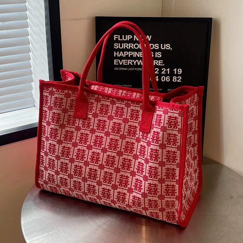 Красная вместительная и большая сумка через плечо для невесты, сумка на одно плечо, китайский стиль