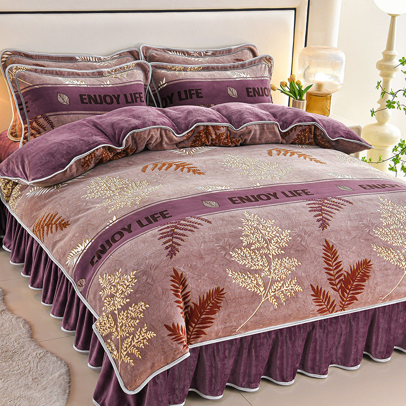 Winter Thickened Milk Velvet Four-Piece Set Double-Sided Fleece Coral Fleece Bed Sheet Duvet Cover Bed Skirt Anti-Static Bedding