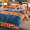 Winter Golden Mink Milk Velvet Four-Piece Set, Thickened Double-Sided Flannel Bed Sheet, Flannel Coral Fleece Duvet Cover for Bed Use