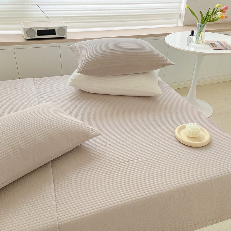 ins Korean-Style All-Cotton Washed Bed Cover Single Piece Quilted Non-Slip Bed Sheet Three-Piece Set Reversible Summer Quilt