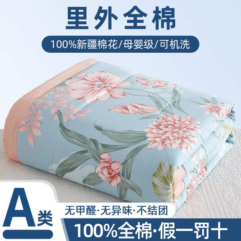 Xinjiang Cotton 100% Pure Cotton Summer Quilt, All-Cotton Inside and Outside, Air-Conditioning Quilt for Single and Double Beds, Thin Summer Quilt Core, Machine Washable