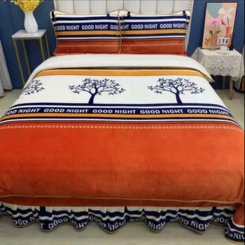 Milk Velvet Four-Piece Set, Coral Velvet Duvet Cover, Bed Sheet, Winter Thickened Double-Sided Velvet Flannel Duvet Cover, Flannel Bed Skirt