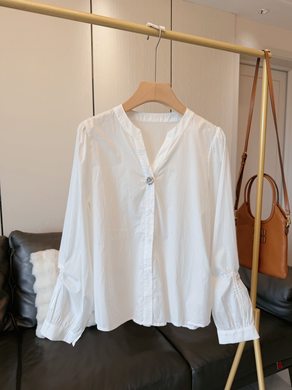 "Swan Neck" 100% Long-Staple Cotton V-Neck Long-Sleeved Shirt for Women 2026 New Autumn Commuter Shirt Top "Swan Neck" 100% Long-Staple Cotton V-Neck Long-Sleeved Shirt for Women 2026 New Autumn Commuter Shirt Top