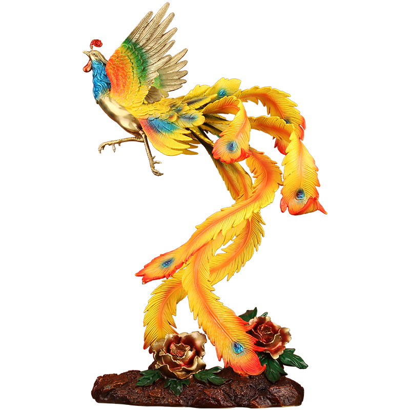 全銅中式擺件《鳳凰於飛》輕奢客廳桌面銅雕裝飾工藝品