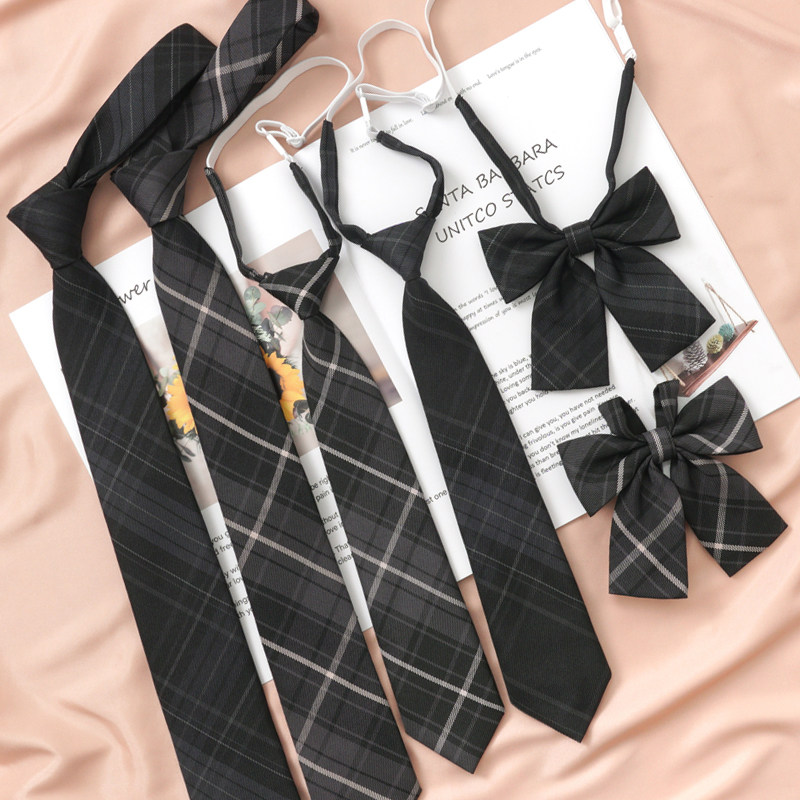 DK hand-tied tie, JK plaid shirt, casual no-tie accessories, unisex, couple, student, preppy style, bow tie, and bow flower.