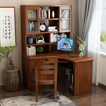 Modern Chinese solid wood desk combination corner right angle with bookcase writing desk oak desk learning desk computer desk