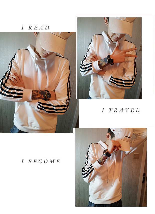 Ins siêu áo len cổ áo nam mới ba thanh ngọn anh chàng tinh thần xã hội Slim mùa thu thủy triều áo hoodie nam