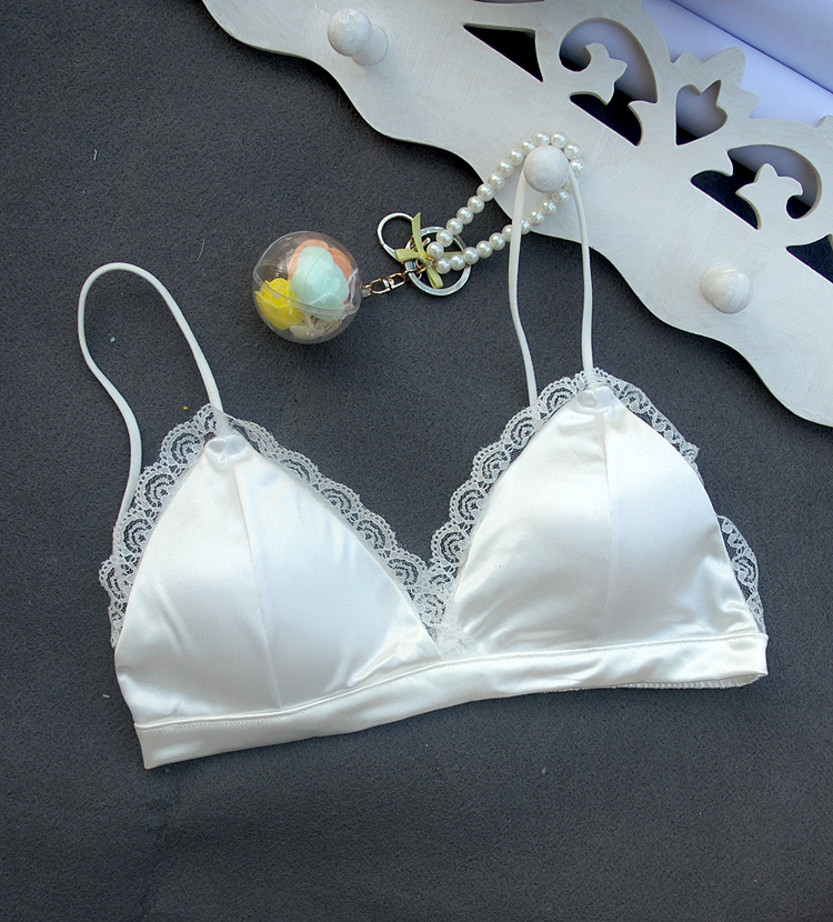 Áo crop top ngực áo ngực có miếng đệm ngực không có vòng thép làm đẹp lưng mỏng dây đeo vai đồ lót tam giác bikini phần mỏng quần lót su nữ