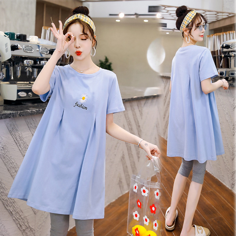 Pregnant woman T-shirt summer dress suit Fashion medium long version 2022 new summer blouse Women short sleeves Loose Foreign Dress