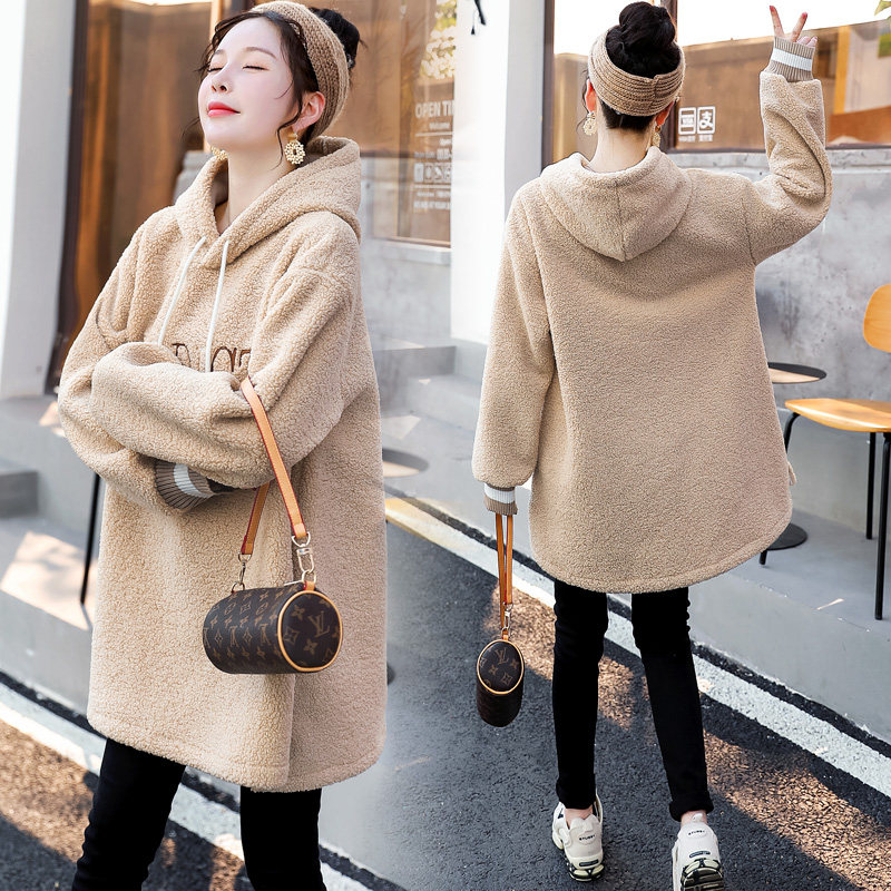 Maternity sweater mid-length autumn and winter wear 2022 suit fashion style plus velvet thick top coat outer wear women's winter