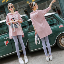  Pregnant womens autumn suit fashion 2021 new two-piece top spring and autumn long-sleeved t-shirt mid-length trendy mother