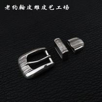 Western belt buckle male pin button 24mm American retro woven textured cord silver plated leather strap buckle with three sets of belt buckle