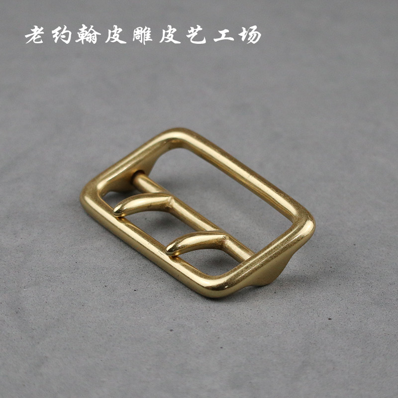Double-pin belt buckle Uniform male pure copper wearing earday-word armed belt buckle 54mm pure copper color 