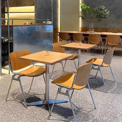 Log Wind Cafe Ocean Board Table and Chair Combination Milk Tea Dessert Shop Commercial Solid Wood Dining Table Minimalist Small Square Table