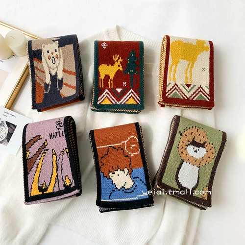 Tide, мультяшный милый демисезонный короткий универсальный трикотажный шарф, в корейском стиле