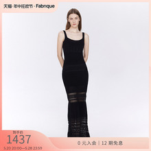 High count knitted lace camisole dress with hollowed out blend cotton Fabrique slim fit