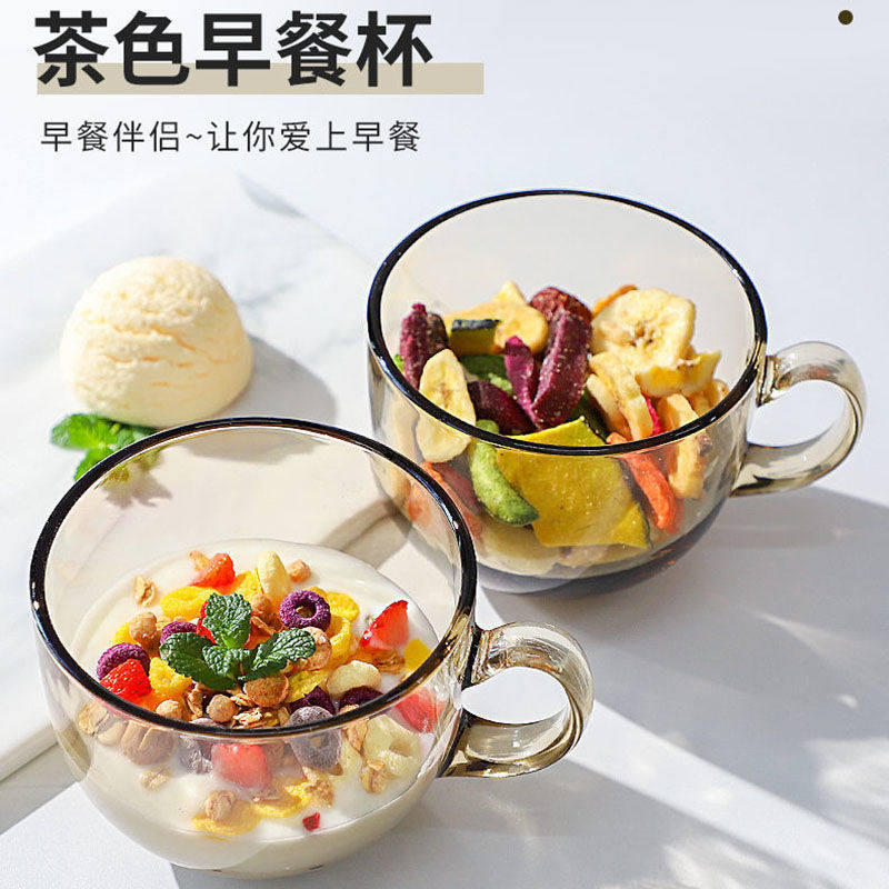 Large-capacity glass-cup breakfast cup home woman with a yoghurt oat milk Cereal Bowl water cup with a lid spoon-Taobao