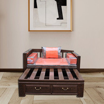 Telescopic single bed pull-type push-pull 1 2 living room small apartment solid wood chicken wing wood sofa small bed adult log