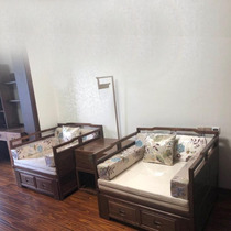 Chinese all-solid furniture wood log North American black walnut wood living room New Chinese folding bed Single pull-out sofa