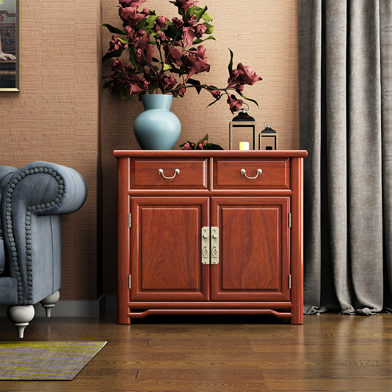 Log sideboard new Chinese style modern all solid wood furniture living room tea table side cabinet light luxury tea cabinet mahogany customization