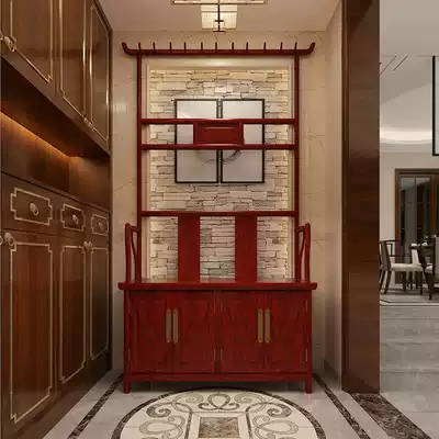 Solid wood mahogany new Chinese shoe cabinet hanging hanger floor hall coat rack door changing shoe stool hanging hanger integrated