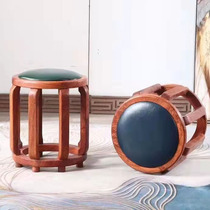 New Chinese full solid wood drum stool domestic living room small round stool red wood flower pear wood with soft bag for shoes and stool for the guzheng stool