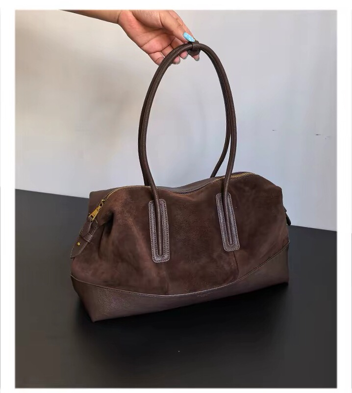 Japanese and Korean Style Frosted Boston Women's Bag Suede Shoulder Bag 2026 New Model Large Bag for Work and School Women Japanese and Korean Style Frosted Boston Women's Bag Suede Shoulder Bag 2026 New Model Large Bag for Work and School Women
