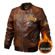 Plus velvet motorcycle riding suit leather jacket men winter National tide retro locomotive leather jacket baseball jacket men men
