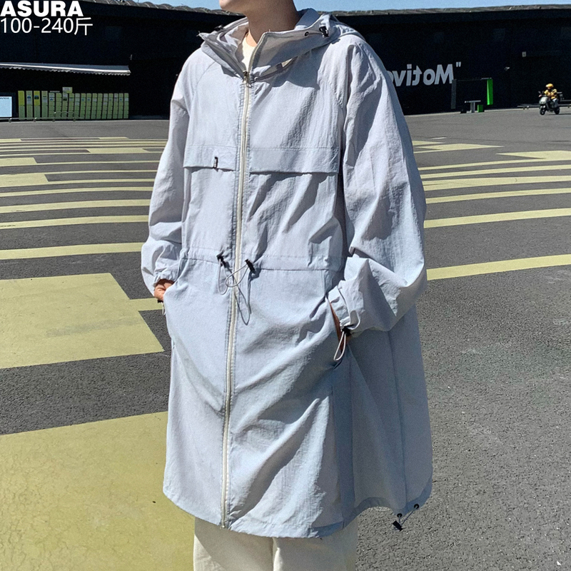 Quick-Drying Mid-Length Sun Protection Windbreaker Jacket for Men, Extra Large Size, Trendy, Loose, Hooded, Outdoor, Thin Summer Wear Quick-Drying Mid-Length Sun Protection Windbreaker Jacket for Men, Extra Large Size, Trendy, Loose, Hooded, Outdoor, Thin Summer Wear