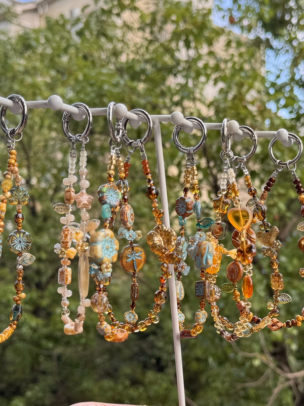 [Coffee with Sugar] Czech Glass Phone Chain Jy Original Imported Material Milk Tea Coffee Honey Brown Caramel Khaki