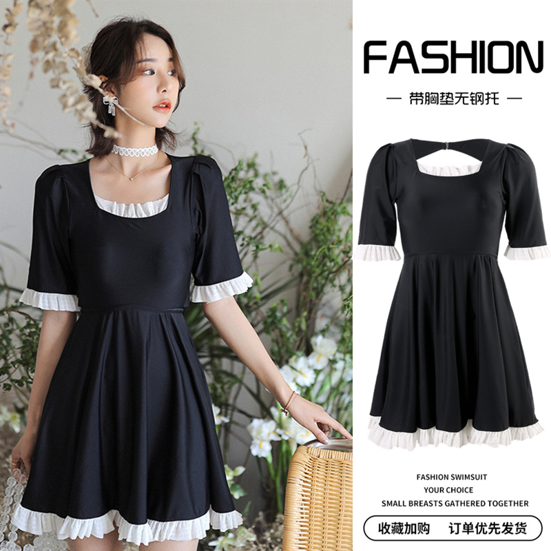 2020 new swimsuit women size fat mm black split skirt belly thin sexy ins style conservative swimwear