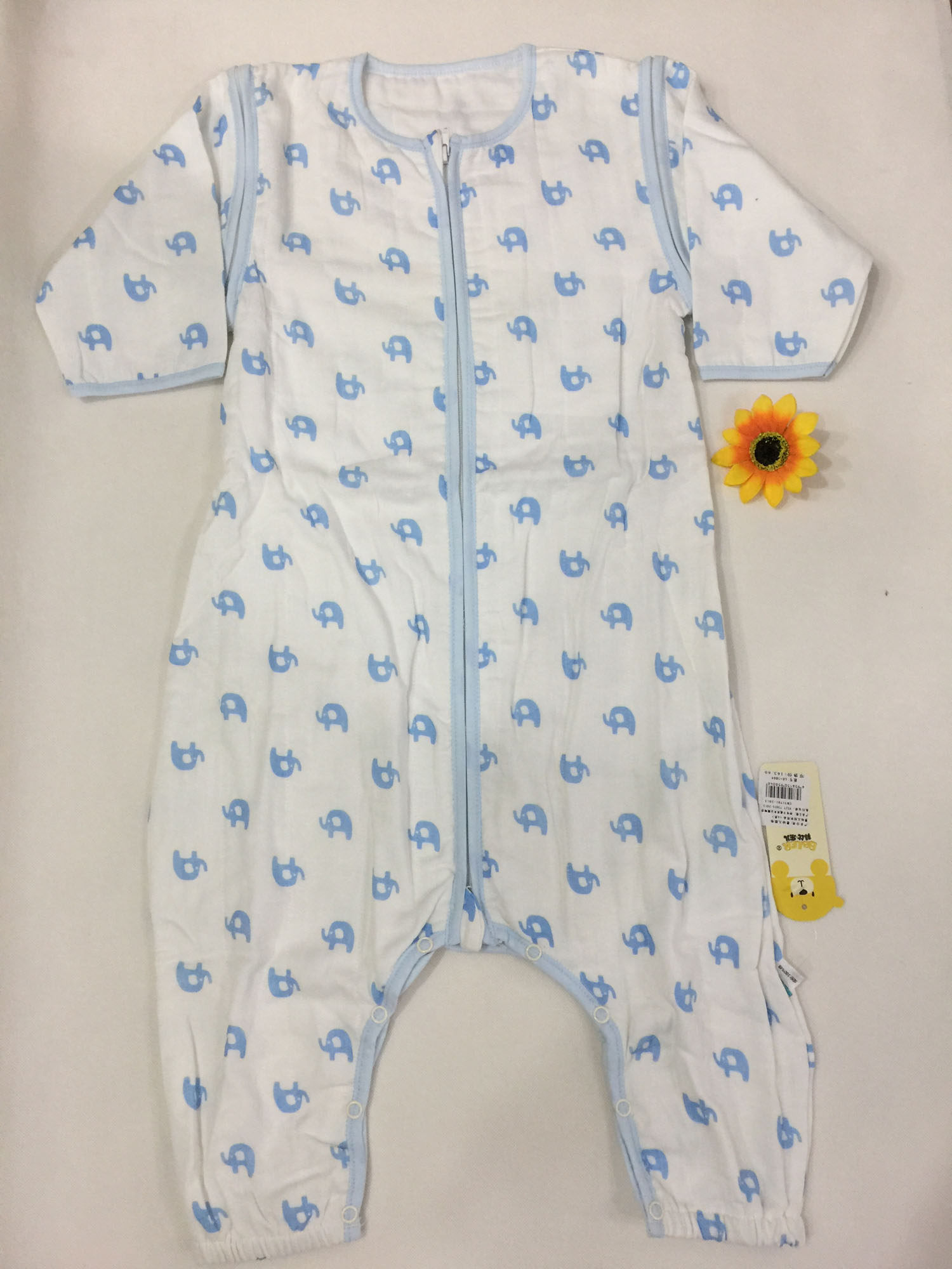 Bompa Bile Baby Boy Summer New Gauze Sleeping Bag Cartoon Double Clip Detachable Sleeve Divided Leg Sleeping Bag 5804