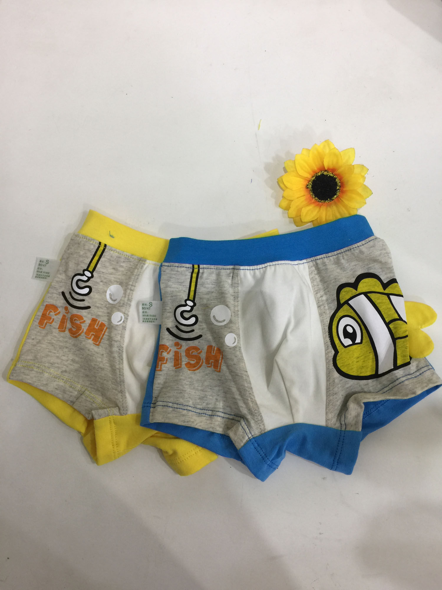 Bangpabile boy's underwear, three-dimensional small fish, cotton boxer briefs, two packs, skin-friendly