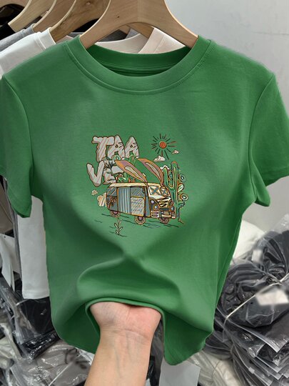 2025 summer new fashion style age-reducing short-sleeved T-shirt for women slimming American cotton sweet girl bottoming top