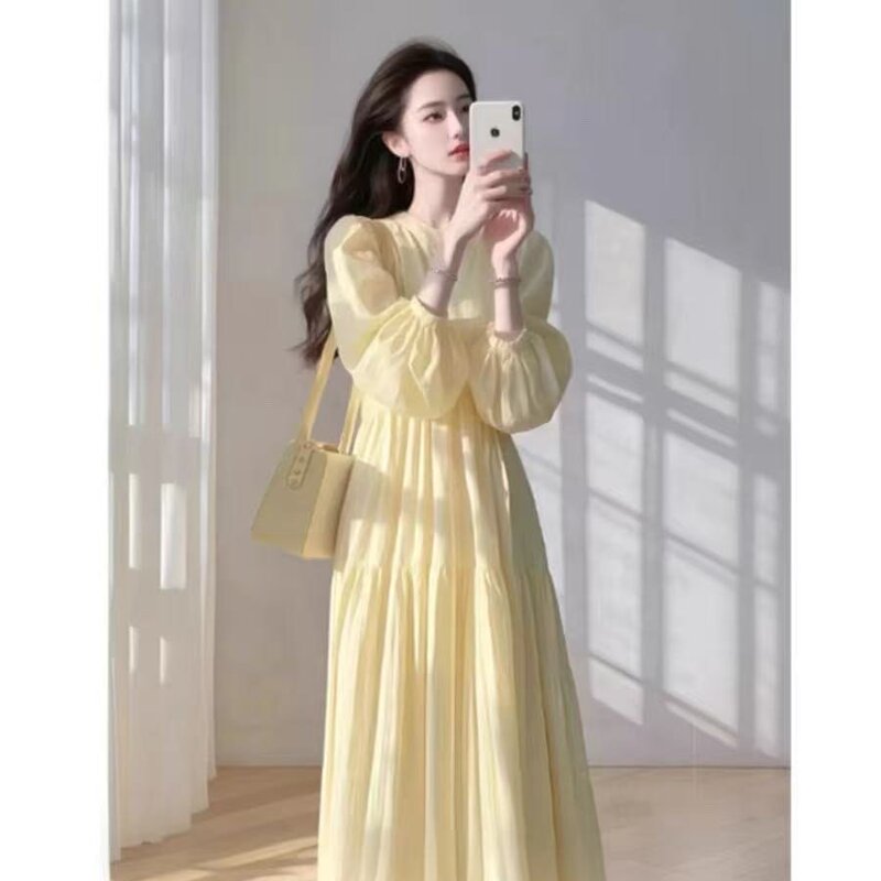 Super Stylish Yellow Loose-Fitting Shirt Dress for Women, New Early Spring French Resort Style Fairy-Like Long Dress Super Stylish Yellow Loose-Fitting Shirt Dress for Women, New Early Spring French Resort Style Fairy-Like Long Dress