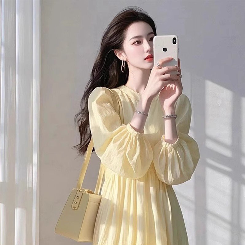 Yellow Loose Shirt Dress for Women, New Early Spring Style, French Resort Style, Fairy-Like Long Dress