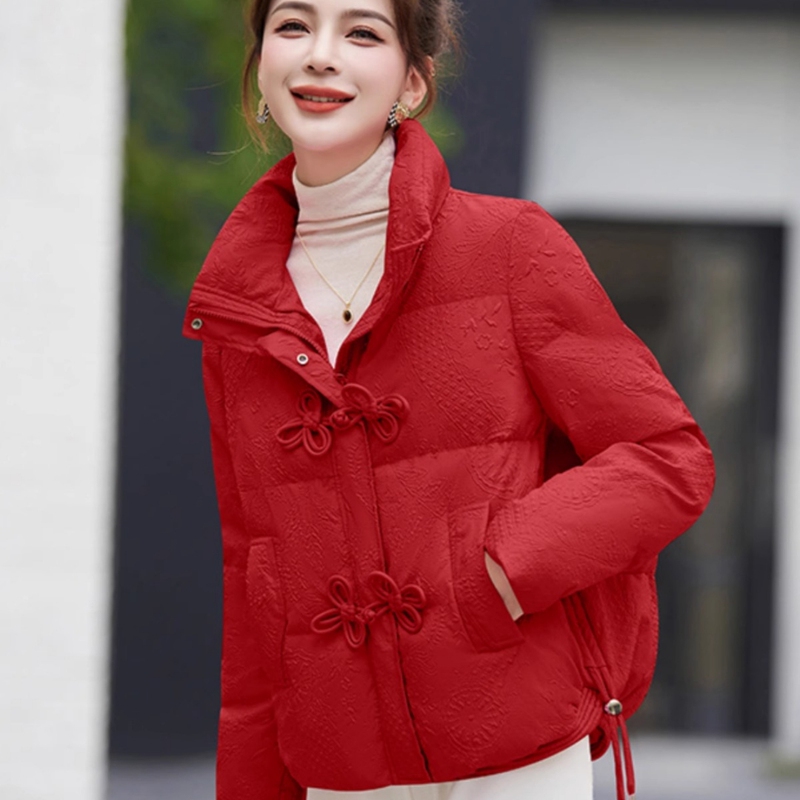 Red Buttoned down Cotton Jacket for Women, Short Style, New Winter Fashion, Stylish and Elegant Small-Sized Cotton Coat for Petite Women Red Buttoned down Cotton Jacket for Women, Short Style, New Winter Fashion, Stylish and Elegant Small-Sized Cotton Coat for Petite Women