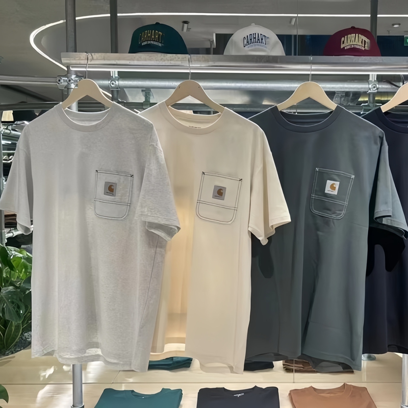 Short-Sleeve T-Shirt for Men and Women, Summer, Small Neckline, Pure Cotton, Versatile, Round Neck, Pocket, American Style, Loose, Casual, Plus Size, Couple's Top