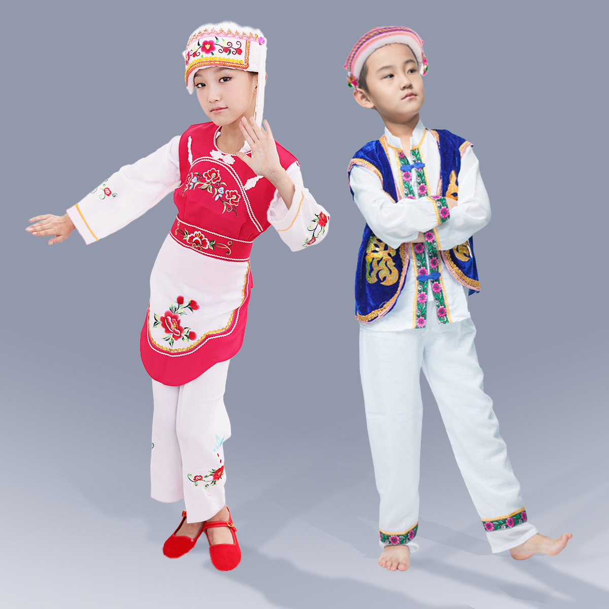 Bai nationality clothing children's Yunnan Dali golden flower clothing women's ethnic minority dance costumes performance costumes new ethnic style men