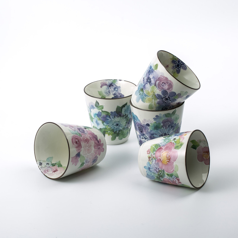 And Blue Floral House Beauty Thick Burning Hand-painted Porcelain Tea Cup 5 Pieces Gift Box Japan Import Ceramic Blue Spot