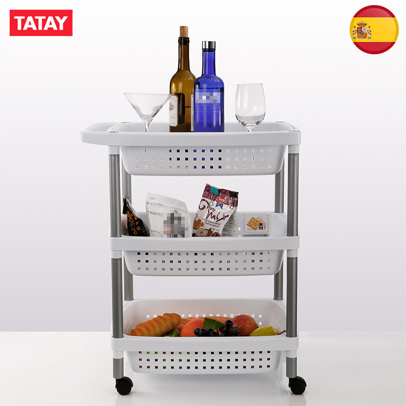 TATAY Spain imported 3-layer storage cart multi-function shelf with wheels Kitchen bathroom shelf spot