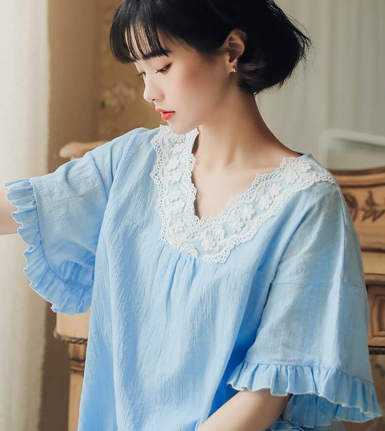 Bộ đồ ngủ mùa xuân và mùa hè quần short ngắn tay phù hợp với công chúa bông gió nữ hai mảnh lỏng lẻo phần mỏng dịch vụ nhà ngọt ngào - Giống cái đồ bộ dài tay mặc nhà
