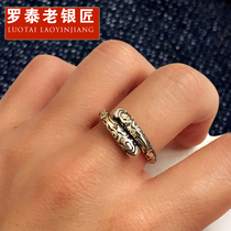 Luo Tai old silversmith 99-foot silver ring men and women wishful Golden hoop stick opening adjustable retro fashion Thai silver ring