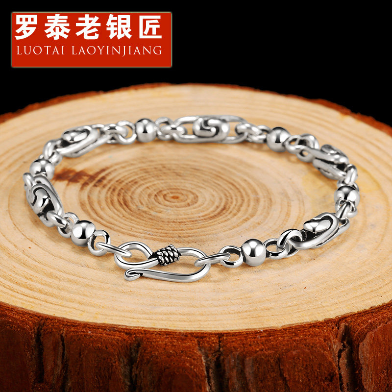 Rotai Old Silversmith 925 Silver Handmade Men's Wave Single Men's Day Ensemble Retro Xiang Yunyin Silver Ornament With Boyfriend Gift