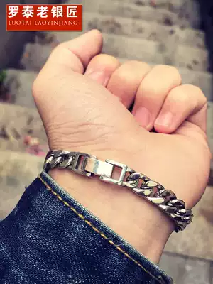 Luotai old silversmith 925 silver tyrant men's hand tide fashion personality Verma chain couple lettering bracelet retro