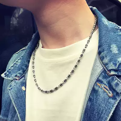 Luo Tai old silversmith 925 silver necklace male hip hop tide collarbone domineering lettering retro Silver trend personality jewelry