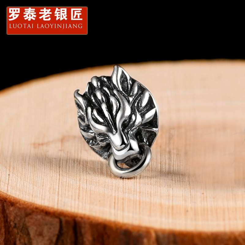 Rotai Old Silversmith 925 Silver Men's Ear Nail Single Only Tide Male Ear Pin Bully Wolf Head Ear Decoration Taysilver Retro Trinket